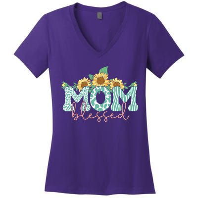Blessed Mom Sunflower Cute Women's V-Neck T-Shirt