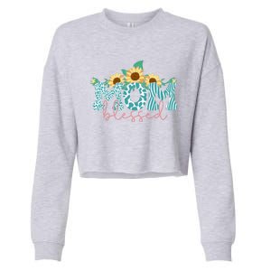 Blessed Mom Sunflower Cute Cropped Pullover Crew