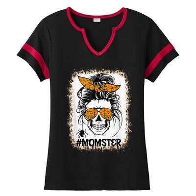 Bleached Momster Sugar Skull Mom Halloween Party Costume Ladies Halftime Notch Neck Tee