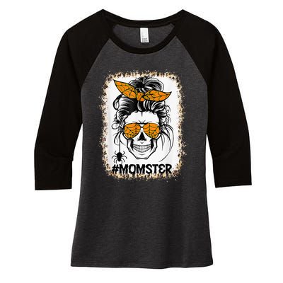 Bleached Momster Sugar Skull Mom Halloween Party Costume Women's Tri-Blend 3/4-Sleeve Raglan Shirt