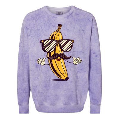 Banana Mustache Sunglasses Face Funny Fruit Cool Banana Gift Colorblast Crewneck Sweatshirt