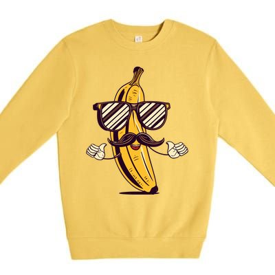 Banana Mustache Sunglasses Face Funny Fruit Cool Banana Gift Premium Crewneck Sweatshirt