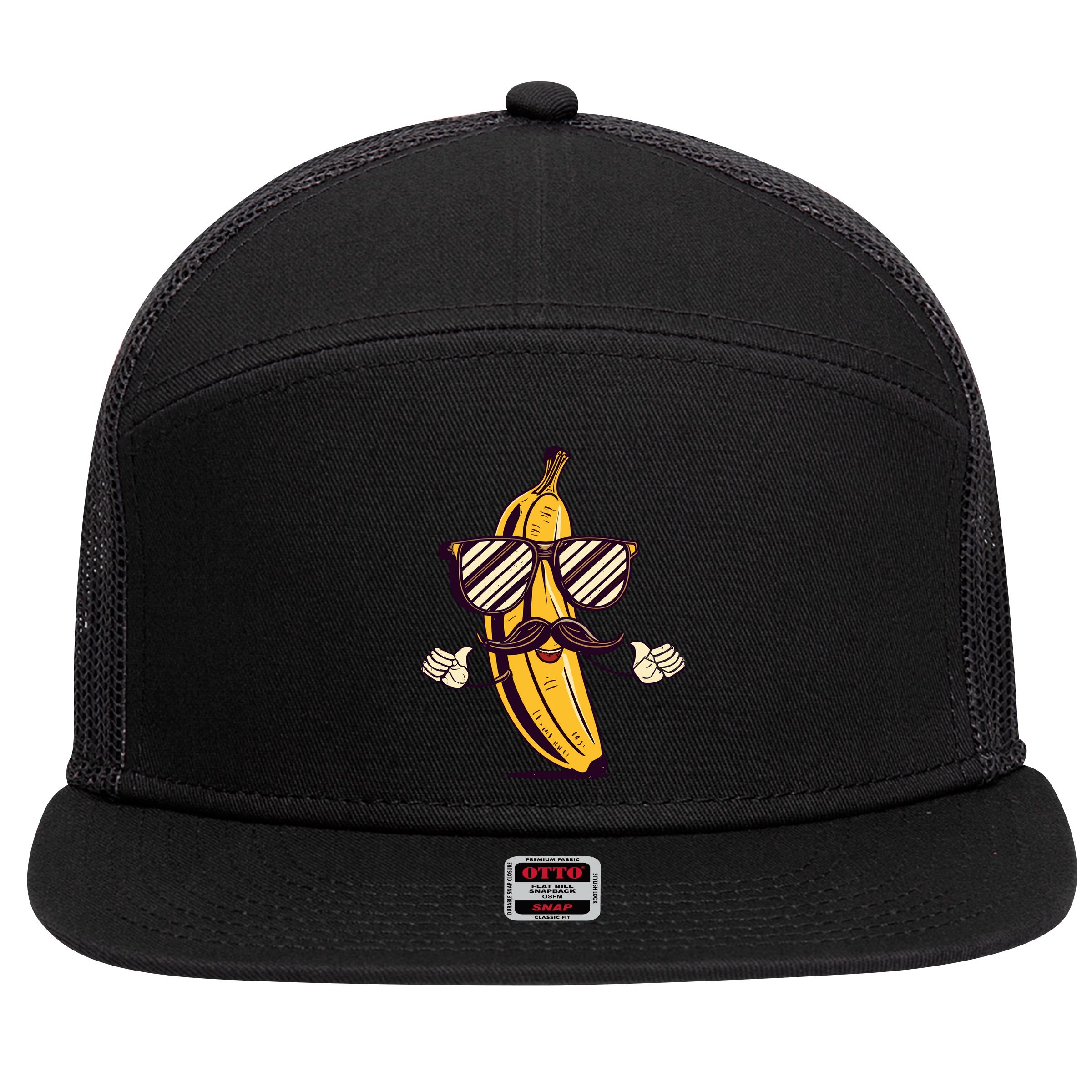 Banana Mustache Sunglasses Face Funny Fruit Cool Banana Gift 7 Panel Mesh Trucker Snapback Hat