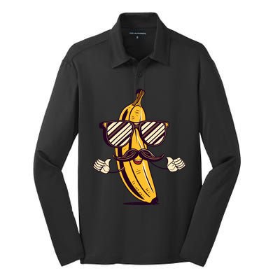 Banana Mustache Sunglasses Face Funny Fruit Cool Banana Gift Silk Touch Performance Long Sleeve Polo