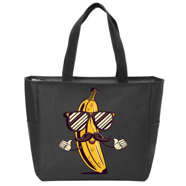 Banana Mustache Sunglasses Face Funny Fruit Cool Banana Gift Zip Tote Bag