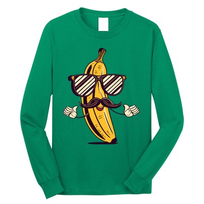 Banana Mustache Sunglasses Face Funny Fruit Cool Banana Gift Long Sleeve Shirt