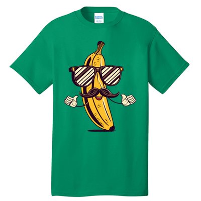 Banana Mustache Sunglasses Face Funny Fruit Cool Banana Gift Tall T-Shirt