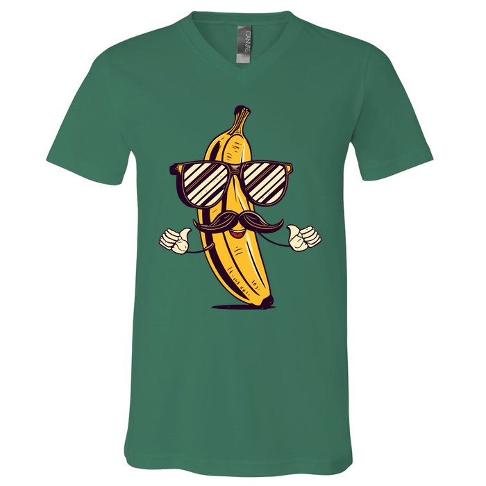 Banana Mustache Sunglasses Face Funny Fruit Cool Banana Gift V-Neck T-Shirt