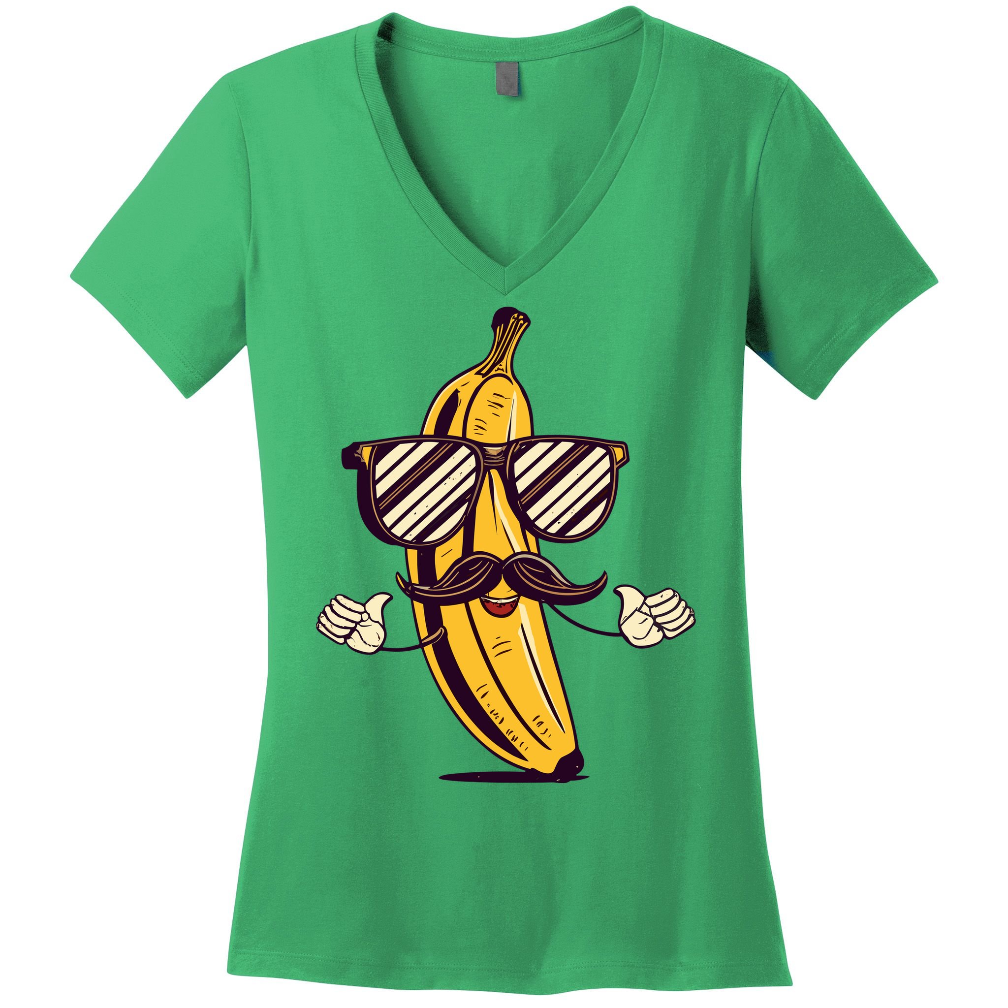 Banana Mustache Sunglasses Face Funny Fruit Cool Banana Gift Women's V-Neck T-Shirt
