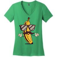 Banana Mustache Sunglasses Face Funny Fruit Cool Banana Gift Women's V-Neck T-Shirt