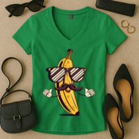 Banana Mustache Sunglasses Face Funny Fruit Cool Banana Gift Women's V-Neck T-Shirt