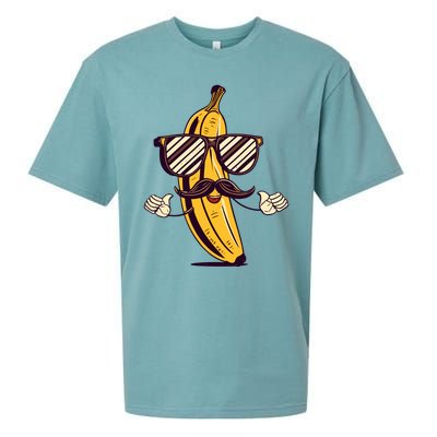 Banana Mustache Sunglasses Face Funny Fruit Cool Banana Gift Sueded Cloud Jersey T-Shirt