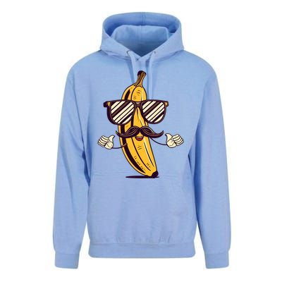 Banana Mustache Sunglasses Face Funny Fruit Cool Banana Gift Unisex Surf Hoodie