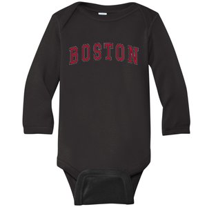 Boston Massachusetts Souvenir Sport College Style Text Baby Long Sleeve Bodysuit