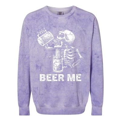 Beer Me Skeleton Scary Spooky Drinking Party Gift Colorblast Crewneck Sweatshirt