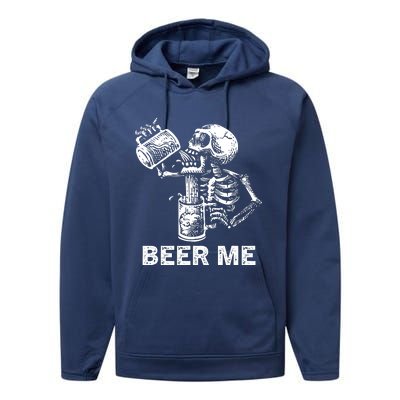 Beer Me Skeleton Scary Spooky Drinking Party Gift Performance Fleece Hoodie