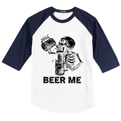 Beer Me Skeleton Scary Spooky Drinking Party Gift Baseball Sleeve Shirt