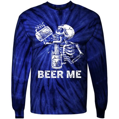 Beer Me Skeleton Scary Spooky Drinking Party Gift Tie-Dye Long Sleeve Shirt