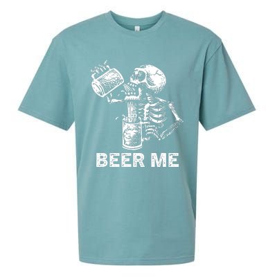 Beer Me Skeleton Scary Spooky Drinking Party Gift Sueded Cloud Jersey T-Shirt