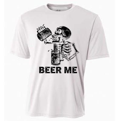 Beer Me Skeleton Scary Spooky Drinking Party Gift Cooling Performance Crew T-Shirt