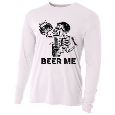 Beer Me Skeleton Scary Spooky Drinking Party Gift Cooling Performance Long Sleeve Crew