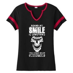 Behind My Smile Never Understand Depression Awareness Ladies Halftime Notch Neck Tee