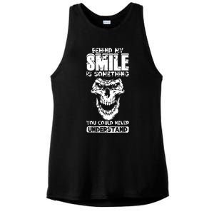 Behind My Smile Never Understand Depression Awareness Ladies PosiCharge Tri-Blend Wicking Tank