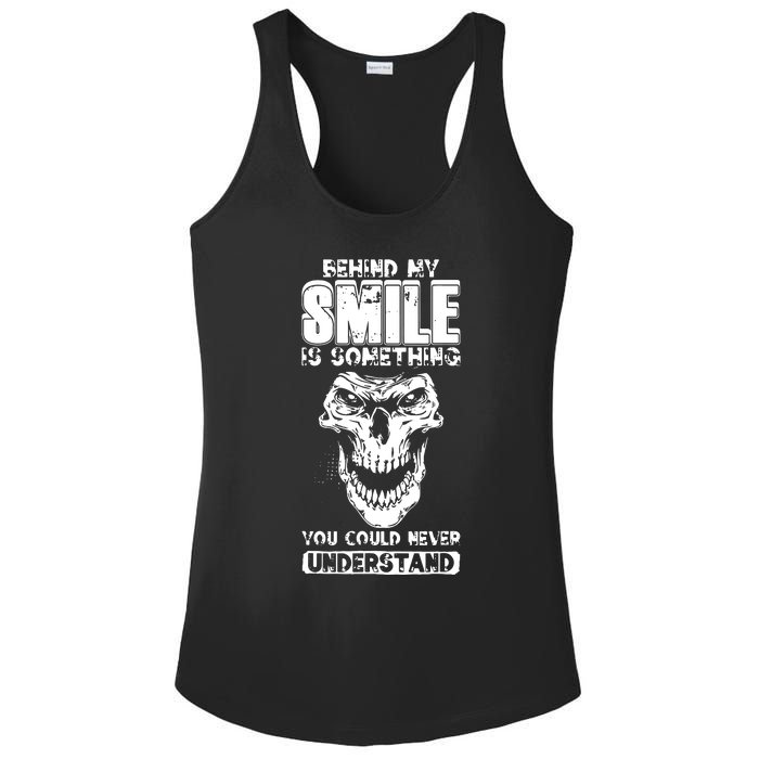 Behind My Smile Never Understand Depression Awareness Ladies PosiCharge Competitor Racerback Tank