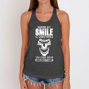 Behind My Smile Never Understand Depression Awareness Women's Knotted Racerback Tank