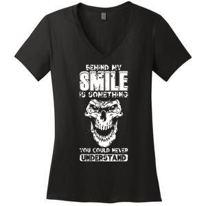 Behind My Smile Never Understand Depression Awareness Women's V-Neck T-Shirt