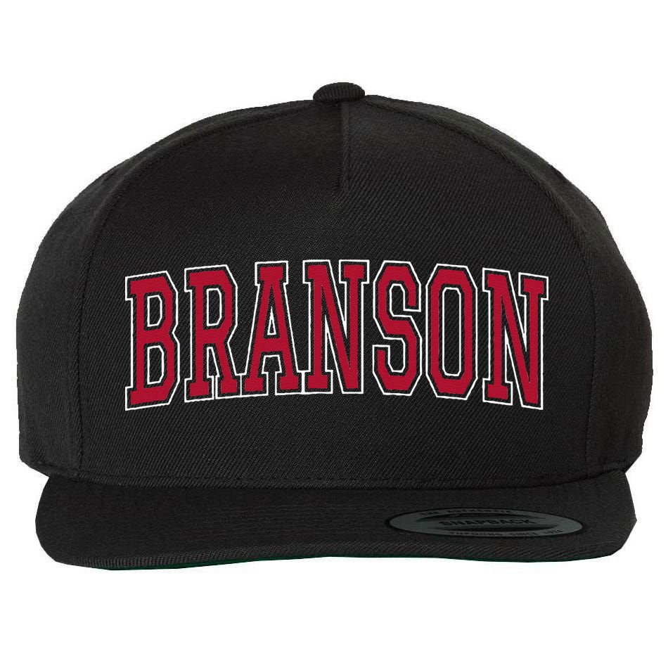 Branson Missouri Souvenir Varsity Style Red Text Wool Snapback Cap