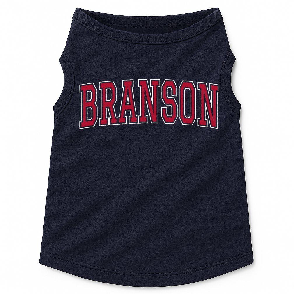 Branson Missouri Souvenir Varsity Style Red Text Doggie Tank