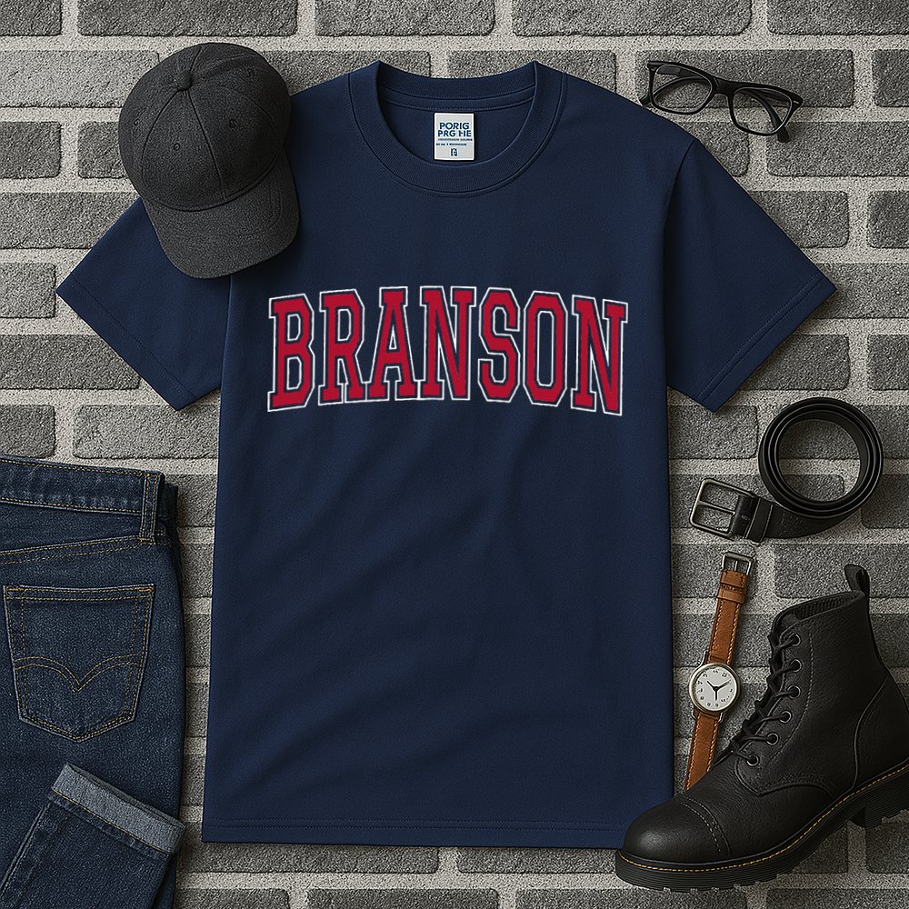 Branson Missouri Souvenir Varsity Style Red Text Tall T-Shirt