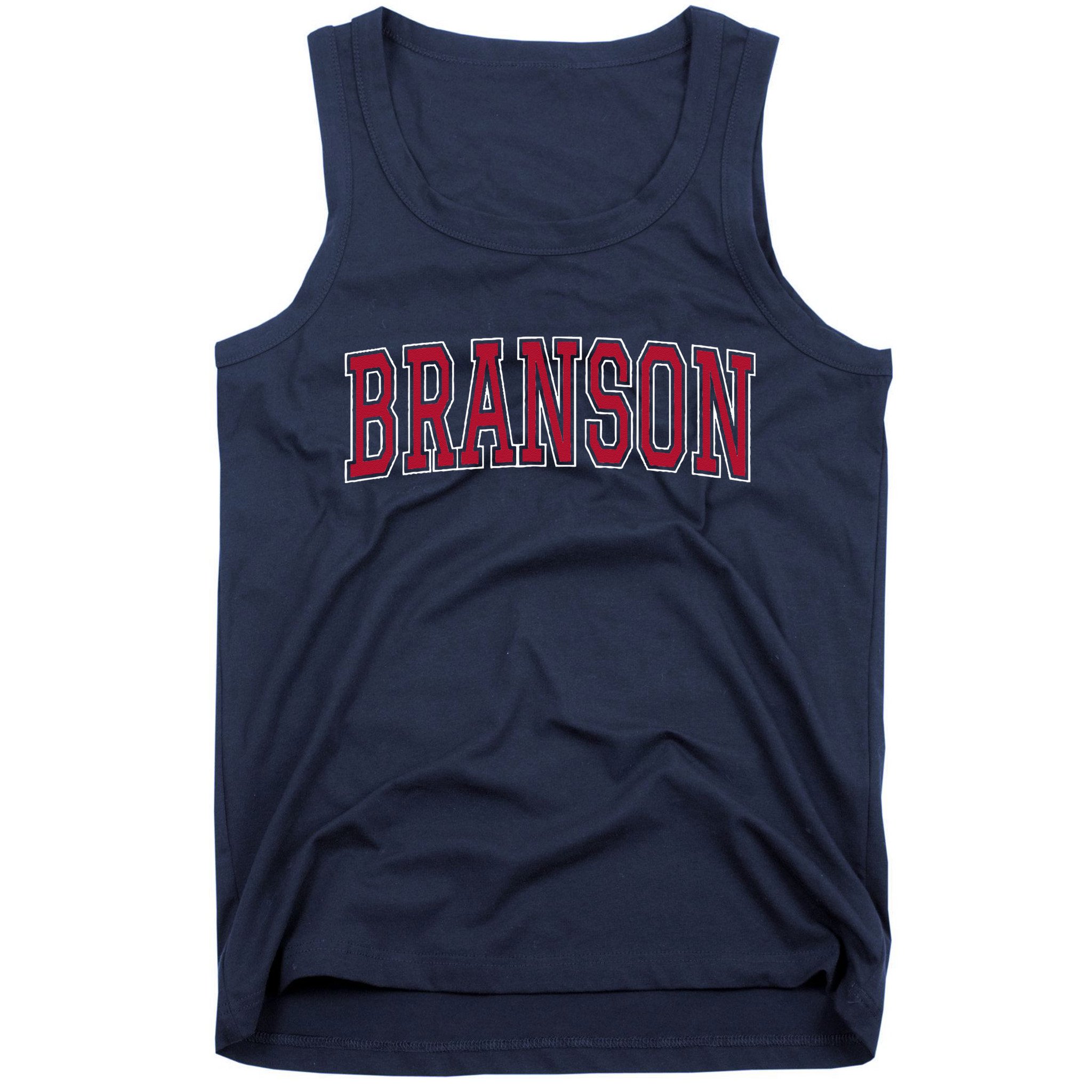 Branson Missouri Souvenir Varsity Style Red Text Tank Top