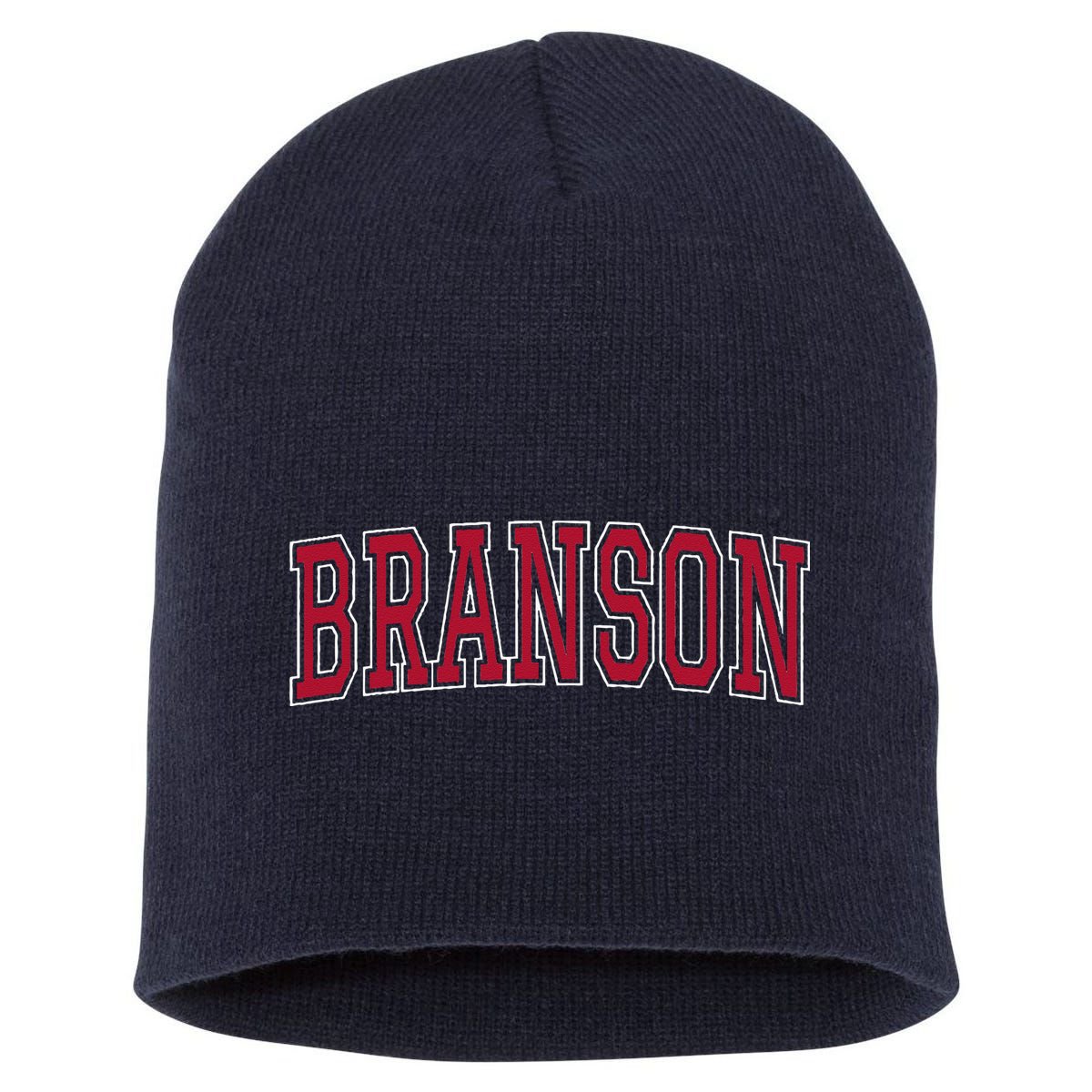 Branson Missouri Souvenir Varsity Style Red Text Short Acrylic Beanie