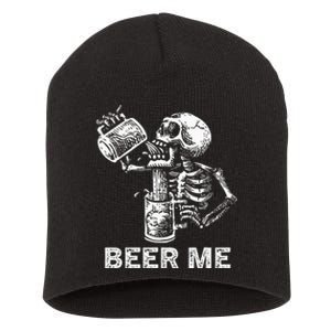 Beer Me Skeleton Scary Spooky Drinking Short Acrylic Beanie