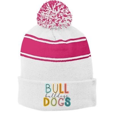 Bulldogs Mascot School Spirit Sports Cheer Fan Team Gift Stripe Pom Pom Beanie