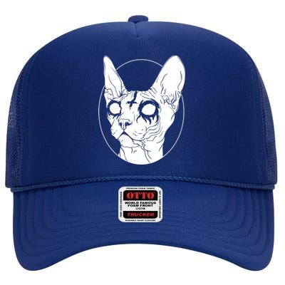 Black Metal Sphynx Cat I Goth And Death Metal High Crown Mesh Back Trucker Hat