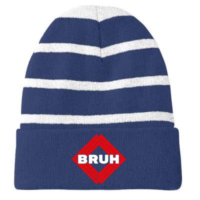 Bruh Meme Slang Boy Girl Teens Gen Z Meme Bruh Striped Beanie with Solid Band