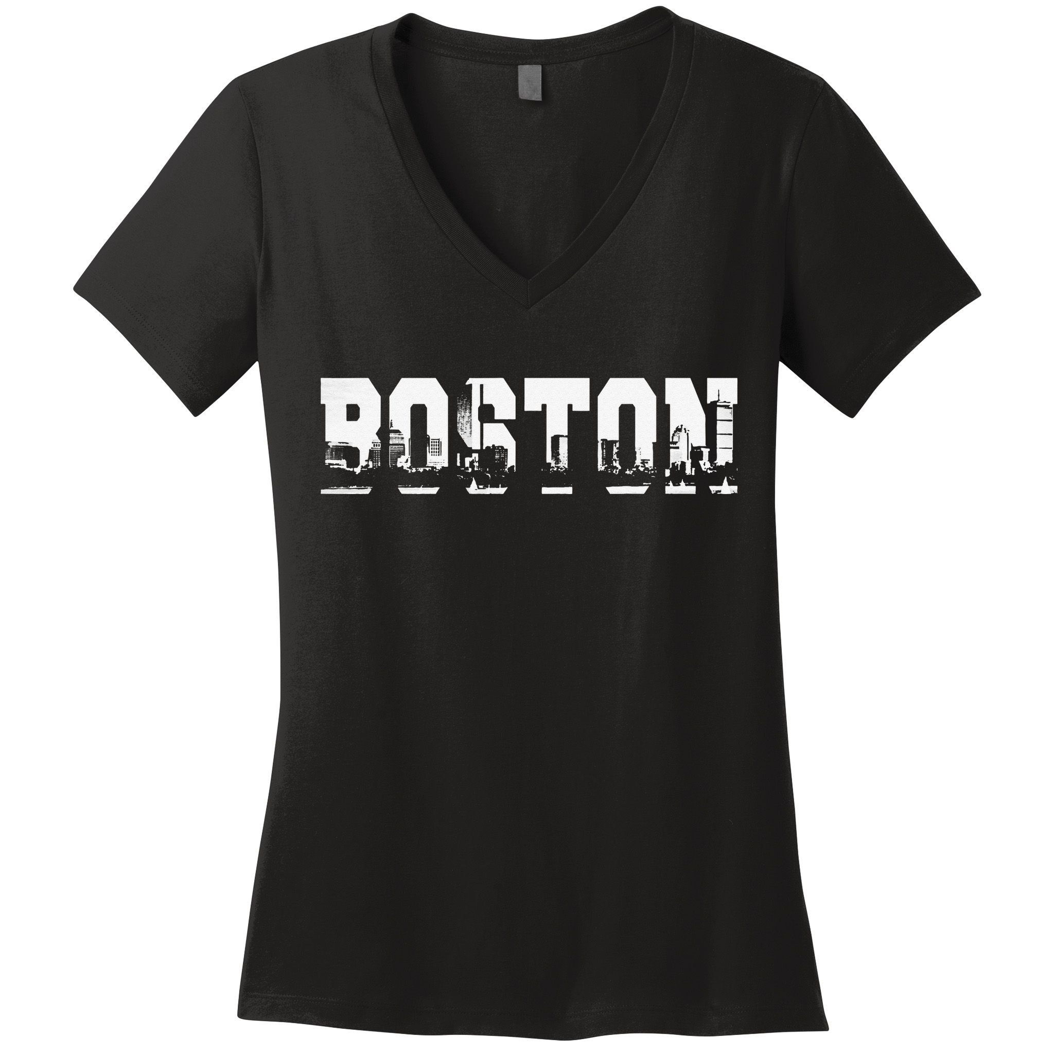 Boston Massachusetts Skyline Graphic Apparel Women's V-Neck T-Shirt