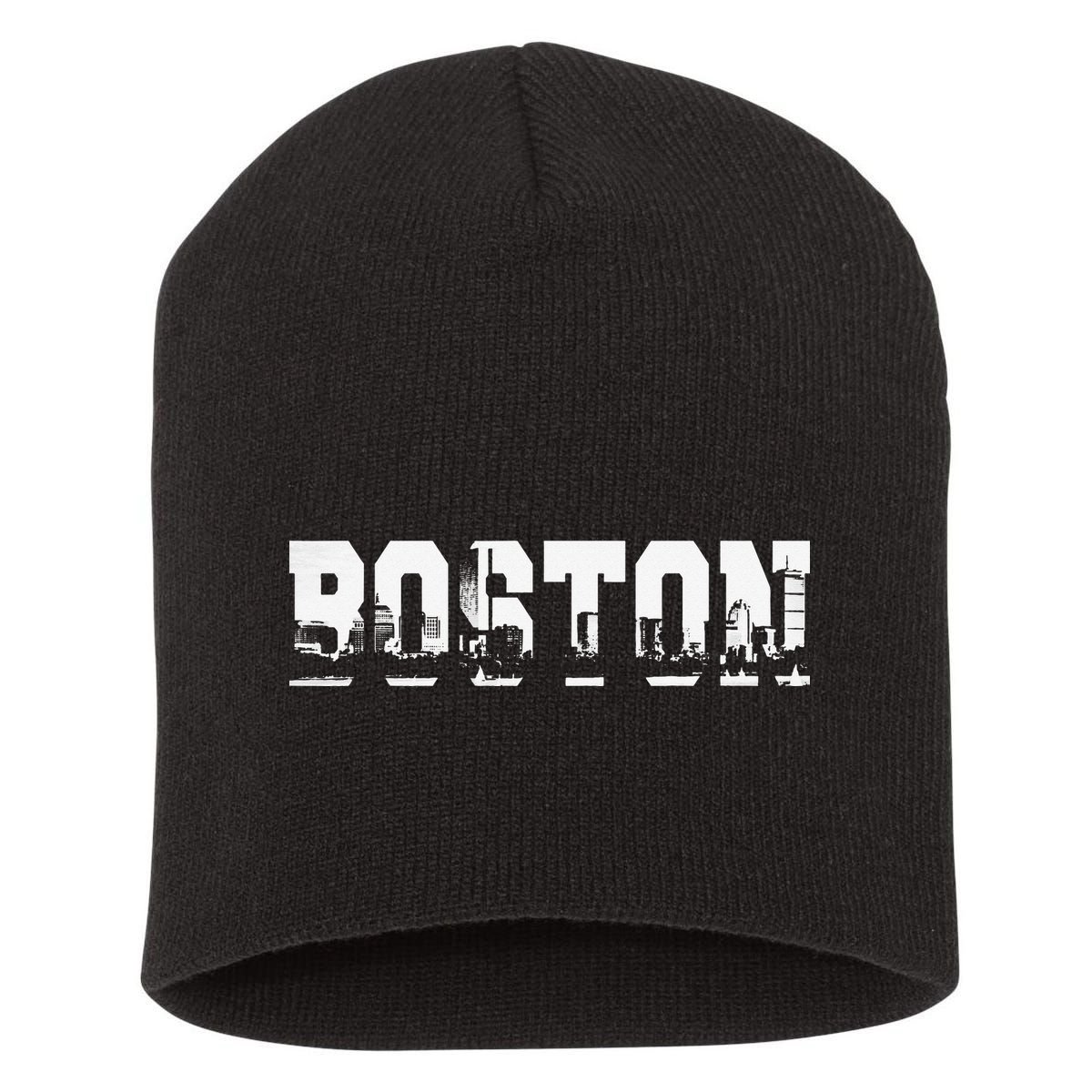 Boston Massachusetts Skyline Graphic Apparel Short Acrylic Beanie