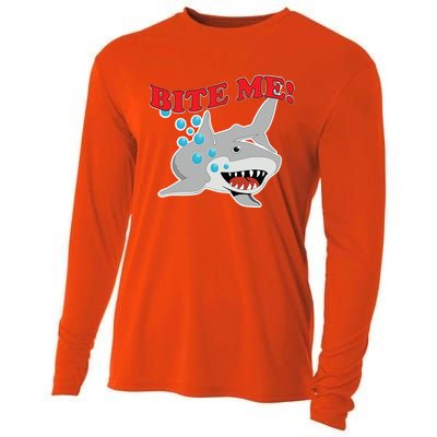 Bite Me Shark Funny Shark Humor Gift Cooling Performance Long Sleeve Crew