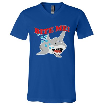 Bite Me Shark Funny Shark Humor Gift V-Neck T-Shirt