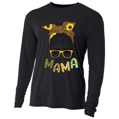Blessed Mama Sunflower Messy Bun Mother's Day Cooling Performance Long Sleeve Crew