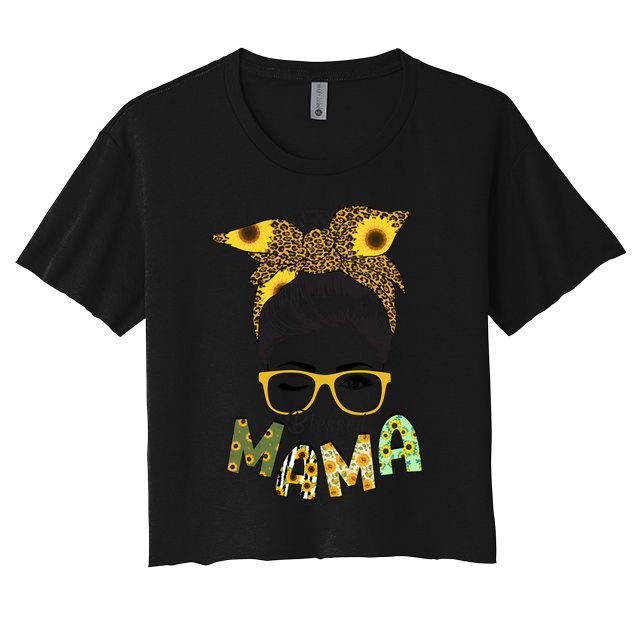 Blessed Mama Sunflower Messy Bun Mother's Day Crop Top