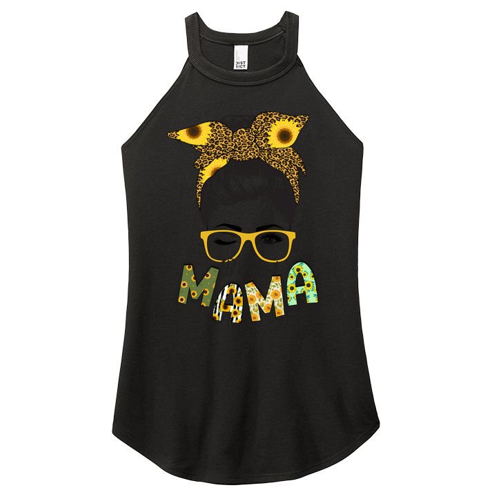 Blessed Mama Sunflower Messy Bun Mother's Day Women's Perfect Tri Rocker Tank