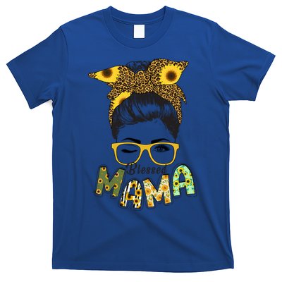 Blessed Mama Sunflower Messy Bun Mother's Day T-Shirt
