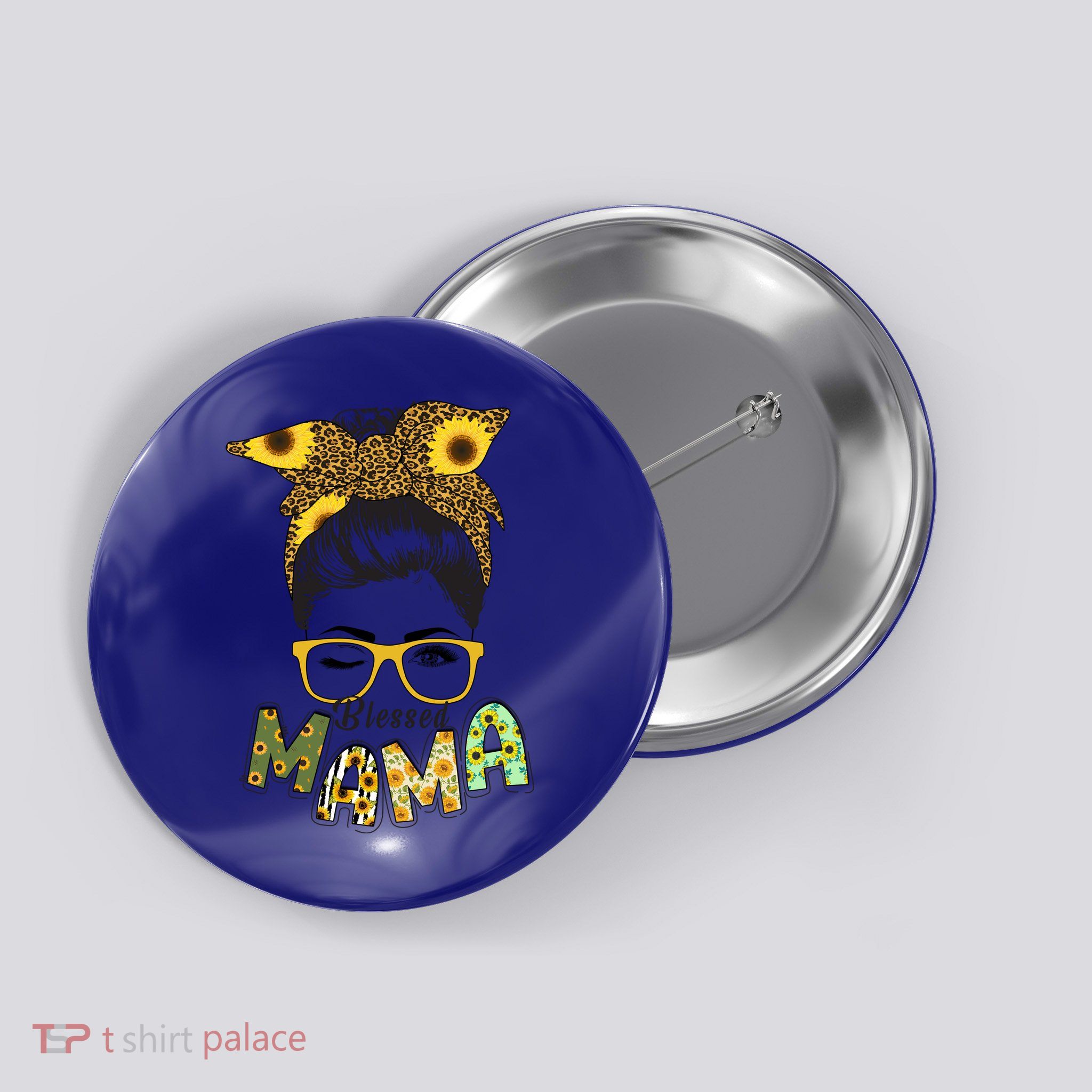 Blessed Mama Sunflower Messy Bun Mother's Day Button