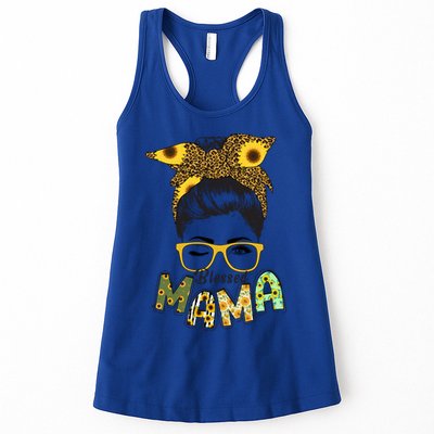 Blessed Mama Sunflower Messy Bun Mother's Day Womens Tank Top