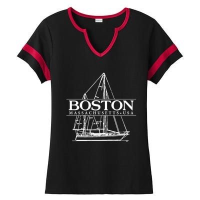 Boston Massachusetts Souvenir Sailing Great Gift Ladies Halftime Notch Neck Tee